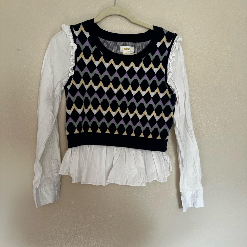 Anthropologie Black and Purple Argyle Sweater Vest